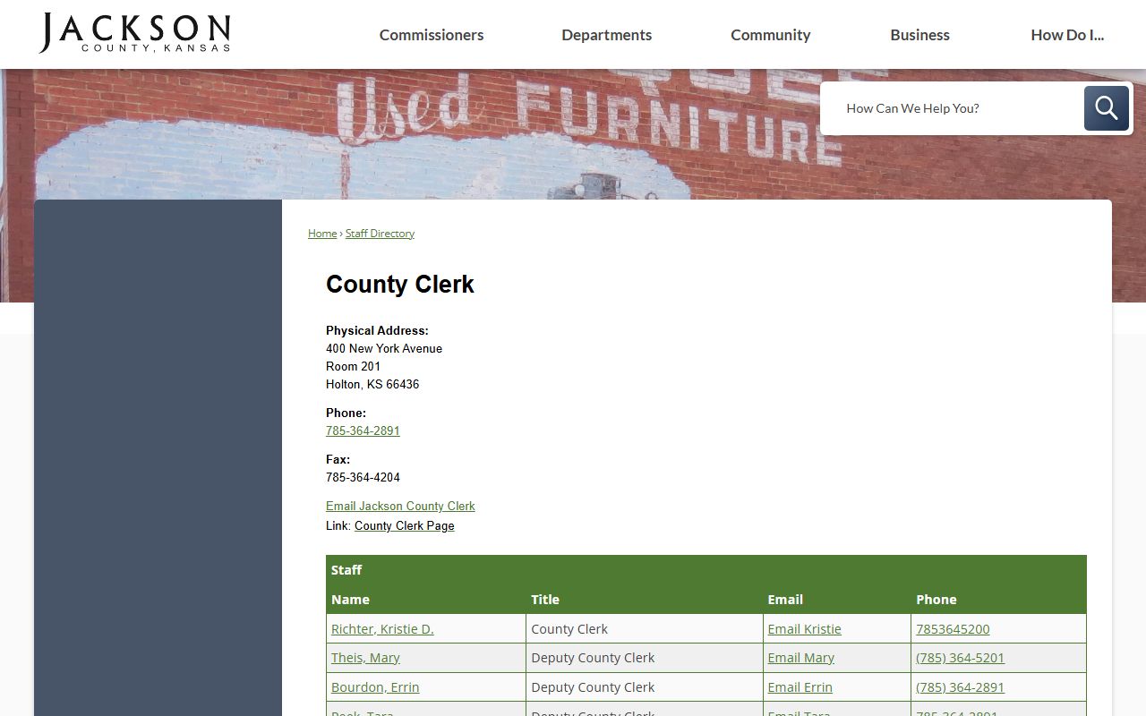 Jackson County Clerk of the District Court county clerk directory distinction