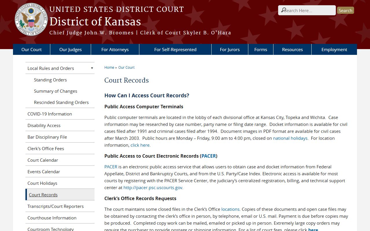Jackson County court dockets District of Kansas court records page