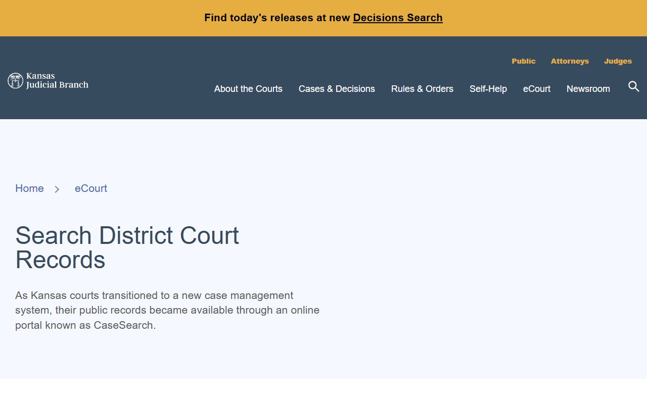 Jackson County court records Kansas district court records access page