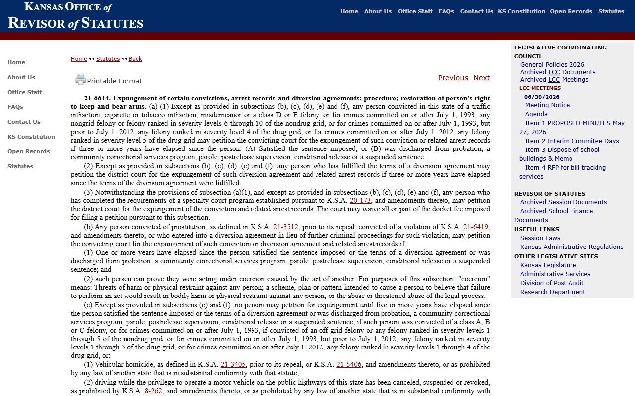 Jackson County criminal court records K.S.A. 21-6614 expungement source