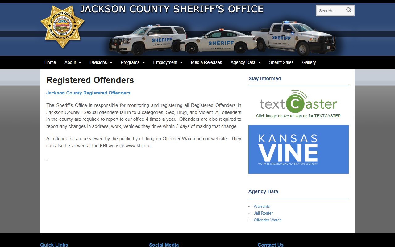 Jackson County inmate records registered offender source